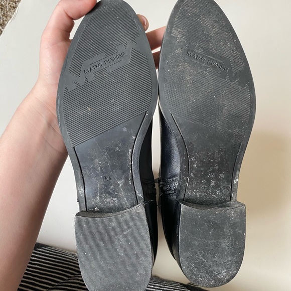 Marc Fisher Hetra Black Leather Belted Moto Ankle Boots - Picture 12 of 15